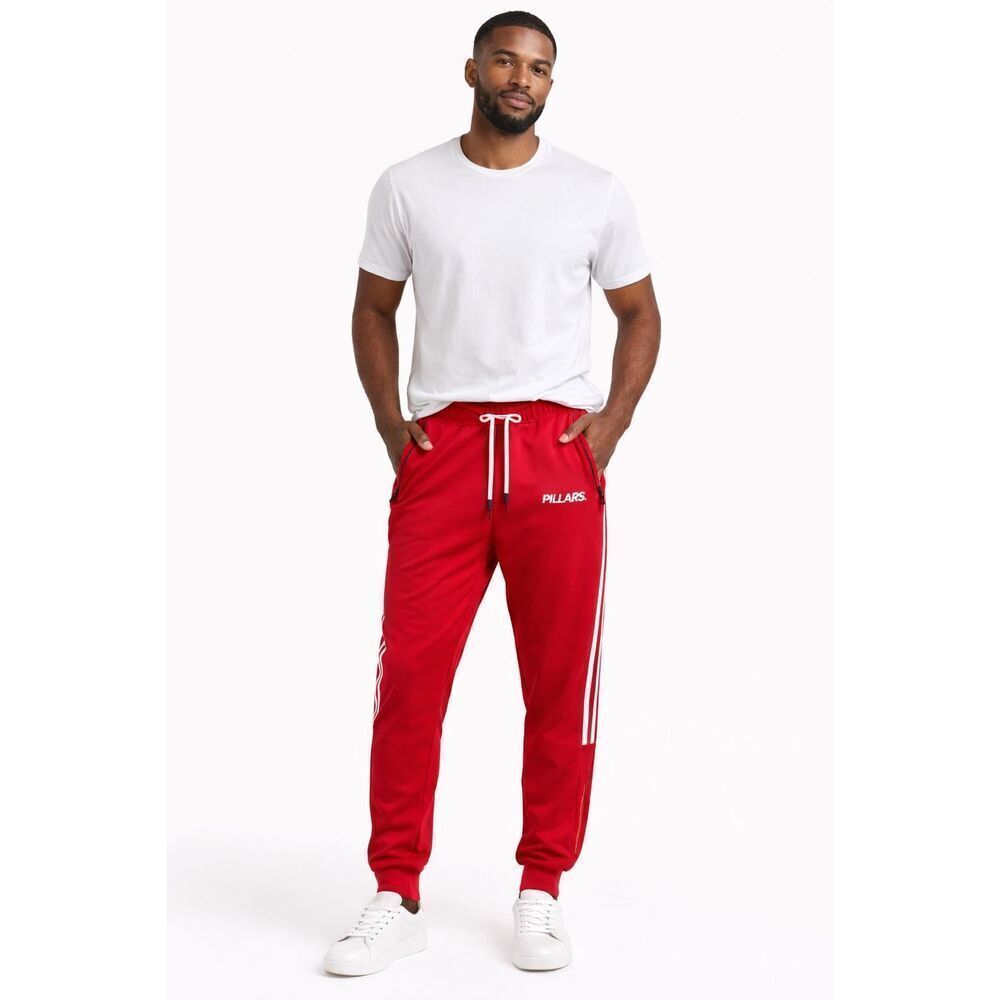 Pillars Men’s Red Track Joggers Elastic Waist Zipper Pockets Size Medium